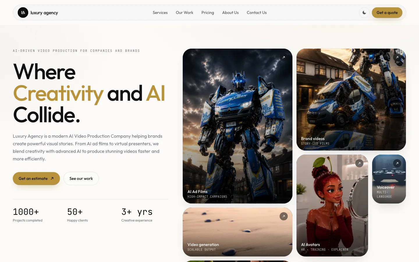 luxuryagency.studio homepage — Where Creativity and AI Collide